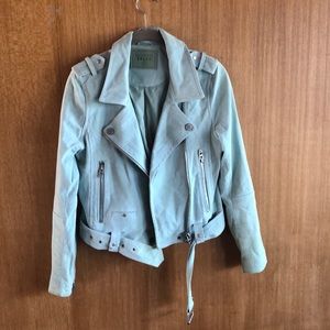 Light light green suede moto jacket